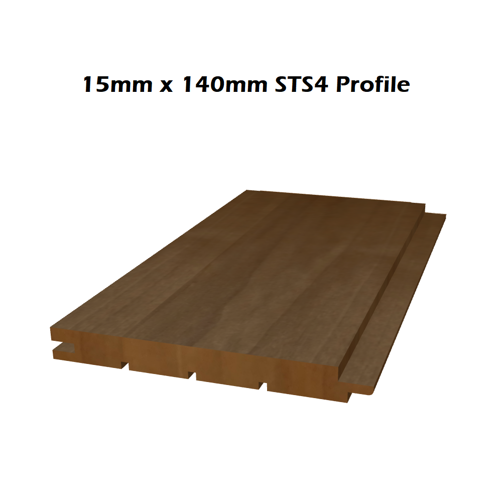 ThermoAspen sauna cladding profile with dimensions 15mm x 140mm and label 'STS4 Profile' on a white background