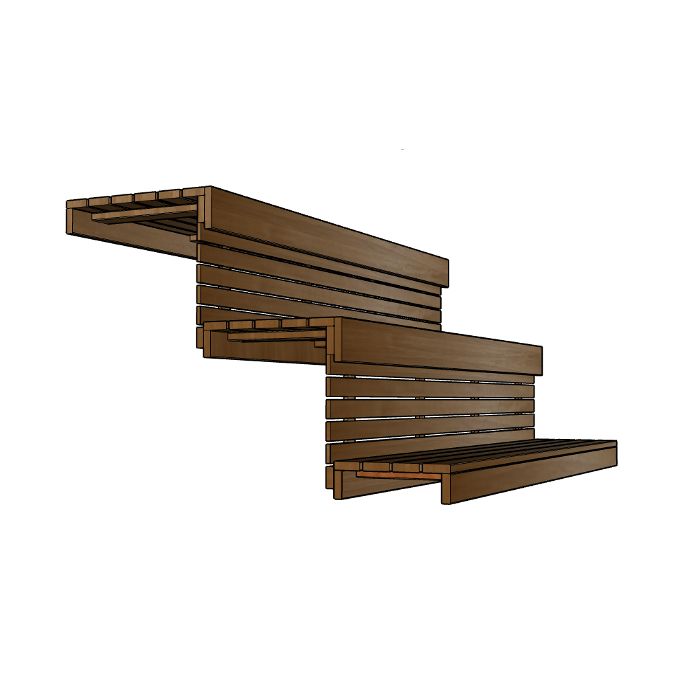 Full set of ThermoAspen sauna benches on a white background