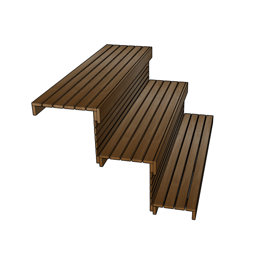 Full set of ThermoAspen sauna benches on a white background